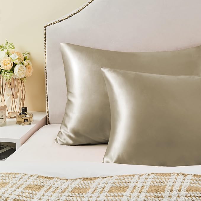 BEDELITE Satin Pillowcase for Hair and Skin, Super Soft and Cooling Similar to Silk Pillow Cases 2 Pack with Envelope Closure, Gift for Women Men(20"x30" Queen Size, Taupe)