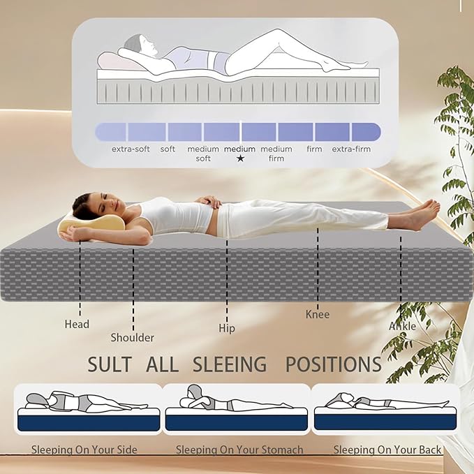 MORANDI Twin Mattress, 8 Inch Memory Foam Bed Mattress in A Box, Pressure Relief with Medium Firm Support, Machine Washable Mattress Protector with Zipper Removable Cover (Grey, ‌Twin 8in)