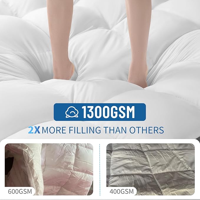 LIANLAM Mattress Topper - Extra Firm Support Pillow Top,1300GSM Mattress Pad, Gel-Infused Memory Foam for Back Pain Pressure Relief with 6"-18" Deep Pocket(Twin,39"x80")