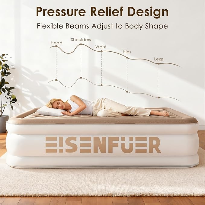 Air Mattress King with Built-in Pump – 18" Raised Inflatable Bed with High Speed Built-in Pump, Stable and Durable, colchón inflable, Carry Bag, Cozy Guest Air Bed for Sleepovers, Glamping, Moving