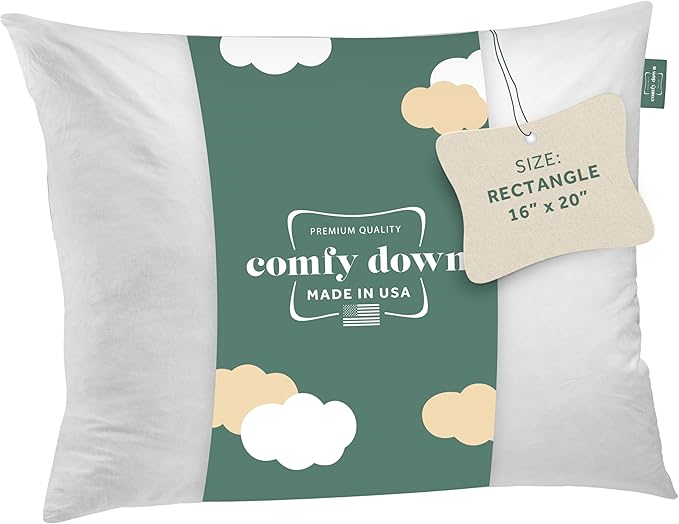 ComfyDown 16x20 Throw Pillow Insert, Down & Feather Fill, 100% Cotton Cover, Made in USA – Premium Soft Lumbar Decorative Pillow Form Sham Stuffer for Bed, Sofa & Couch