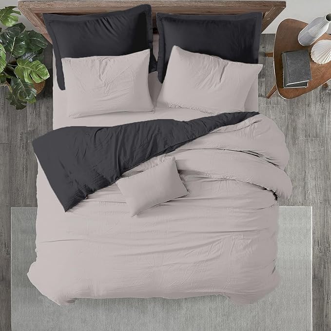 Kotton Culture 3 Pc King Size Duvet Cover Set- 100% Egyptian Cotton 600 Thread Count Ultra Soft Premium Durable Comforter Cover Zipper Closure & Corner Ties (Blended Grey, King 104"x94")
