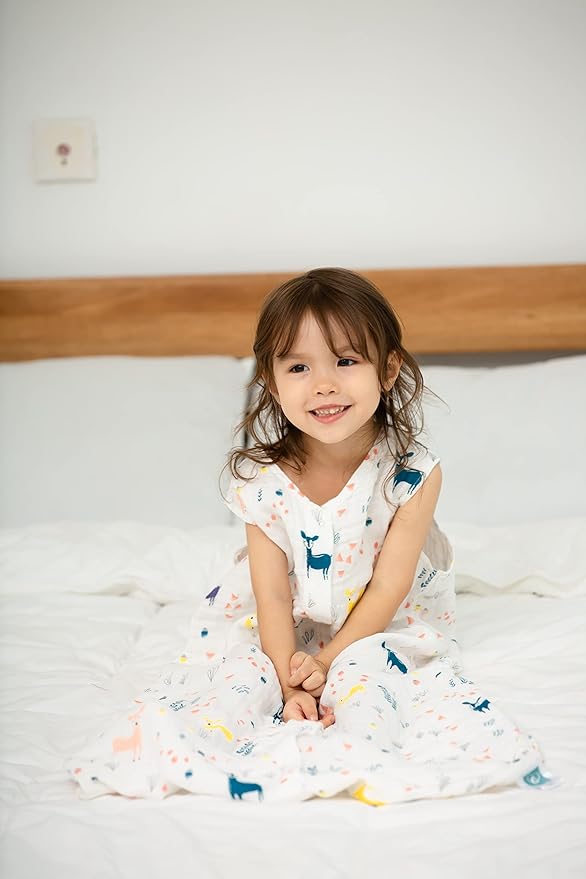 TADO MUSLIN Toddler Sleep Sack 2-4T, 0.5 TOG Lightweight Wearable Blanket, 100% Organic Cotton Muslin, Sleeveless, 2-Way YKK Zipper, OEKO-TEX Certified, Cute Deer