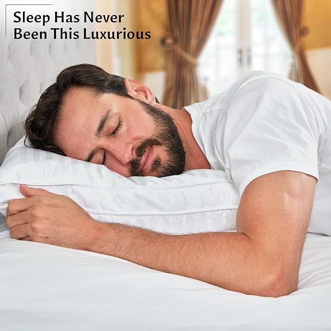 Washable Down and Feathers Pillows Standard Size 2 Pack - Premium Soft Pillow Authentic Canadian White Goose Down & Feather w/ 100% Cotton Cover for Luxury Experience - 650 Fill Power.