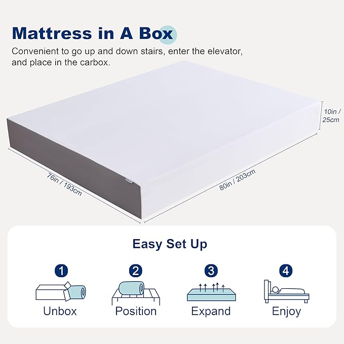 Amazon Basics Breathable Memory Foam Mattress, Soft Plush Feel, 10 Inch, King, P22MD-10K, White/Grey