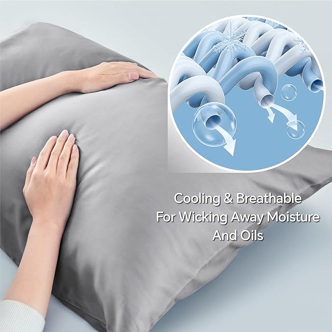 BEDELITE King Size Pillow Cases Set of 2, Rayon Derived from Bamboo, Cooling Pillow Cases for Hot Sleepers & Night Sweats, Breathable and Silky Soft Envelope Pillowcases(Silver Grey, 20"x36")
