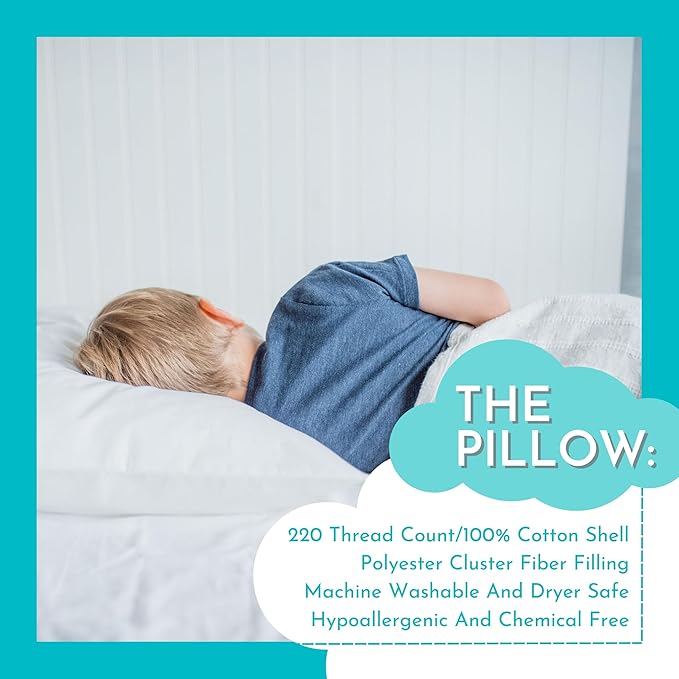 Little Sleepy Head Youth Pillow 16x22 - Soft & Hypoallergenic Bed Pillow Youth Pillows for Sleeping Age 5-10 - Snugly Designed Youth Neck Pillows for Travel, School and Bedtime - (2 Pack)
