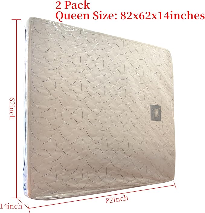 2PK 3 Mil Queen Size Mattress Bags with Zipper for Storage Moving,Plastic Waterproof Mattress Protector Cover Moving Supplies
