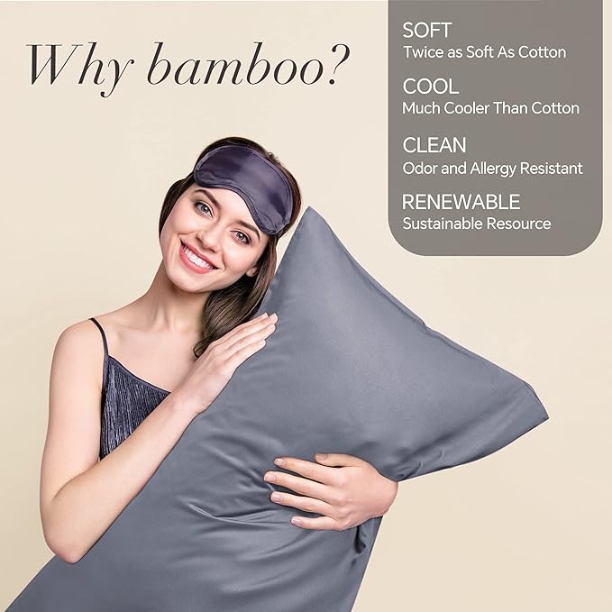 BEDELITE King Size Pillow Cases Set of 2, Rayon Derived from Bamboo, Cooling Pillow Cases for Hot Sleepers & Night Sweats, Breathable and Silky Soft Envelope Pillowcases(Grey, 20"x40")