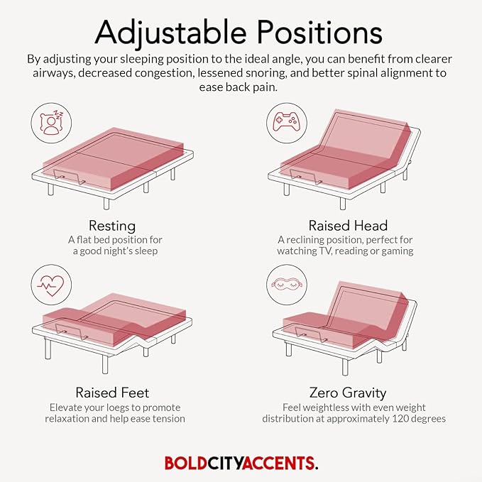 Adjustable Bed Frame with Wireless Remote - Comfortable Zero Gravity Massage with Head & Foot Incline, Dual USB Charge & Under-Bed Nightlights - Powder Coated Split King adjustable Base