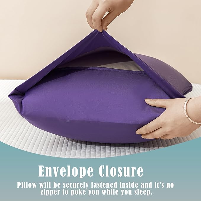 TELUS Pillow Cases Standard Size 2 Pack, Bamboo Rayon Pillowcase with Envelope Closure, Cooling Breathable Pillow Cover for Hot Sleeper & Night Sweats, 20x26 inch, Dark Purple