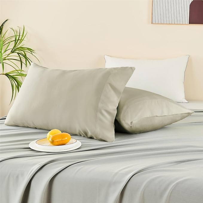 BEDELITE Standard Pillow Cases Set of 2, Rayon Derived from Bamboo, Cooling Pillow Cases for Hot Sleepers & Night Sweats, Breathable Silky Soft Envelope Pillowcases(Linen, 20"x26")