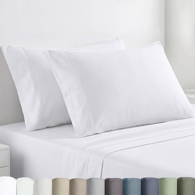 California Design Den 100% Egyptian Cotton Pillow Cases King Size Set of 2 - Crisp Percale Feel, Soft & Breathable Cotton Pillow Covers - White