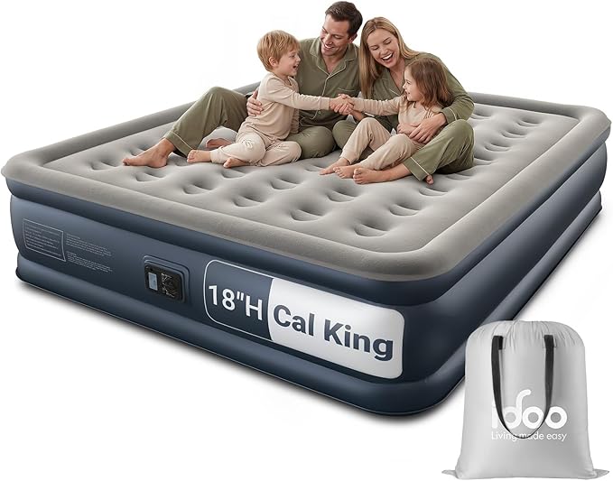 iDOO Cal King Air Mattress with Built in Pump, 18'' King Size Air Mattress for Home Guest, Upgraded Comfort Inflatable Blow up Mattress, 84'' Extra Long, Keep Feet from Dangling, Colchon Inflables