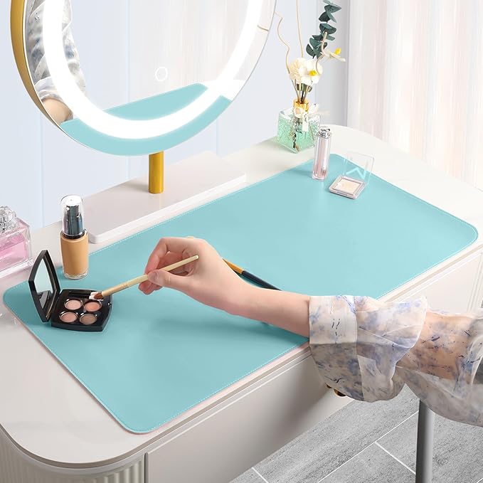 Makeup Mat for Vanity to Protect Desk Top 31.5 x 15.7 in, Dual-Sided Makeup Mat, Easy to Clean Desk Pad - Waterproof and Oilproof Vanity Accessories (Blue and Pink)