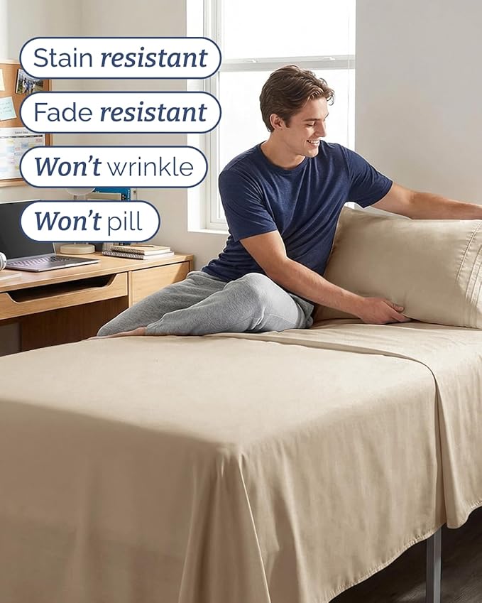 Twin XL 4 Piece Sheet Set - Comfy, Breathable & Cooling - Hotel Luxury Bedding for Women, Men, Kids, Teens and Children - 1 Flat & 1 Fitted Sheet & 2 Pillowcases w/ Deep Pockets - Wrinkle Free - Cream
