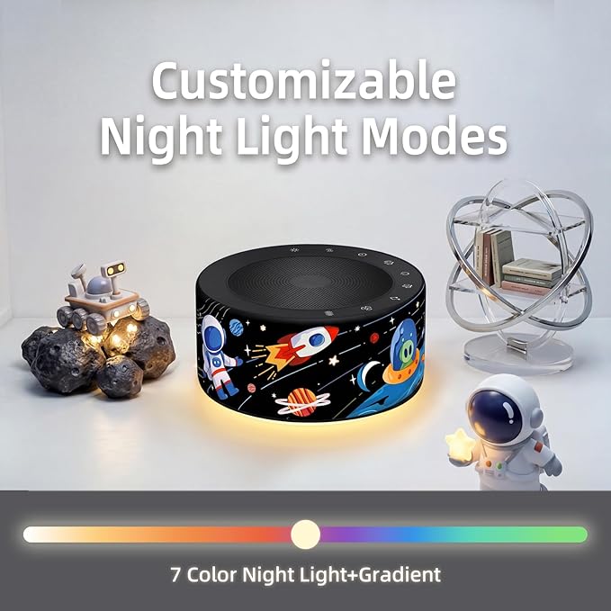 Kipcush White Noise Machine - Soft Non-Glare Nursery Lamp, 30 Soothing Sounds, 8 Color Lights, Max 8-Hour Timer for Baby & Adults