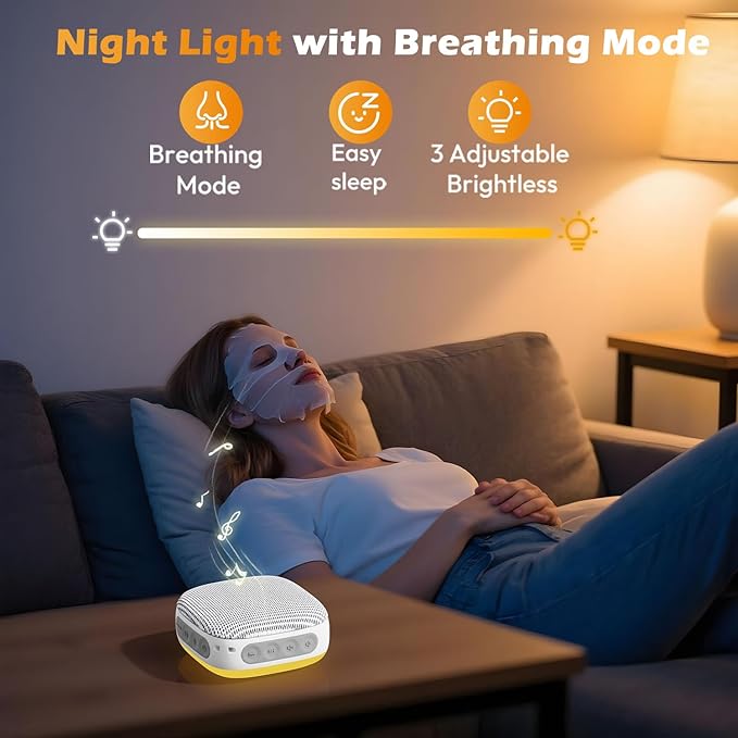 Portable Sound Machine for Travel, White Noise Sound Machine for Sleeping, 52-Hour Lasting Mini Noise Machine with 21 Quality Non-looping Sounds, Headphone Jack, Memory, Timer for Adults,Hotel (White)