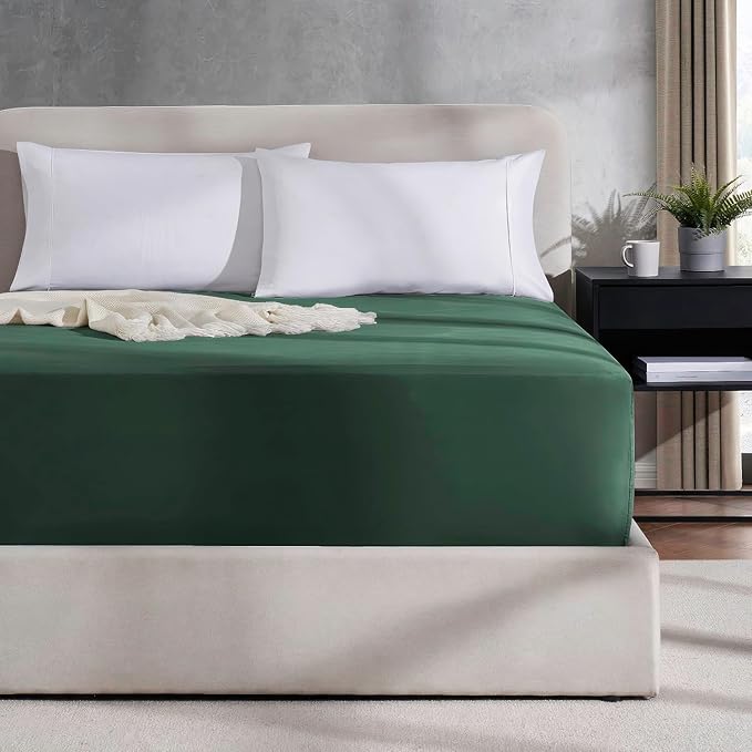 Nestl 2 Pack Dark Green Fitted Sheet Extra Deep Pocket, Hotel Luxury KingFitted Sheet Only Easily Fits 18 to 24 Inch Mattress, Super Soft, Wrinkle-Free and Breathable with Corner Straps