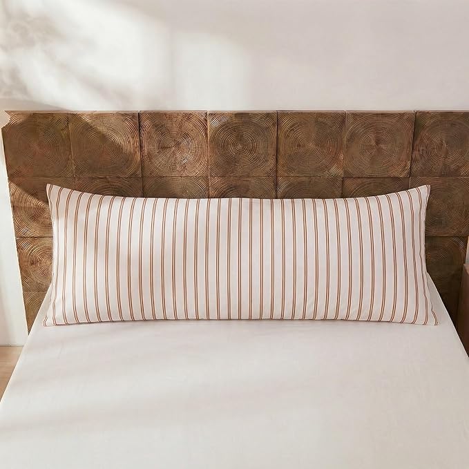 Merryword Body Pillowcases, 100% Cotton Body Pillow Cover, Beige and Terracotta Striped Pillowcases, Soft Breathable Engineered Stripes Pillow Cover