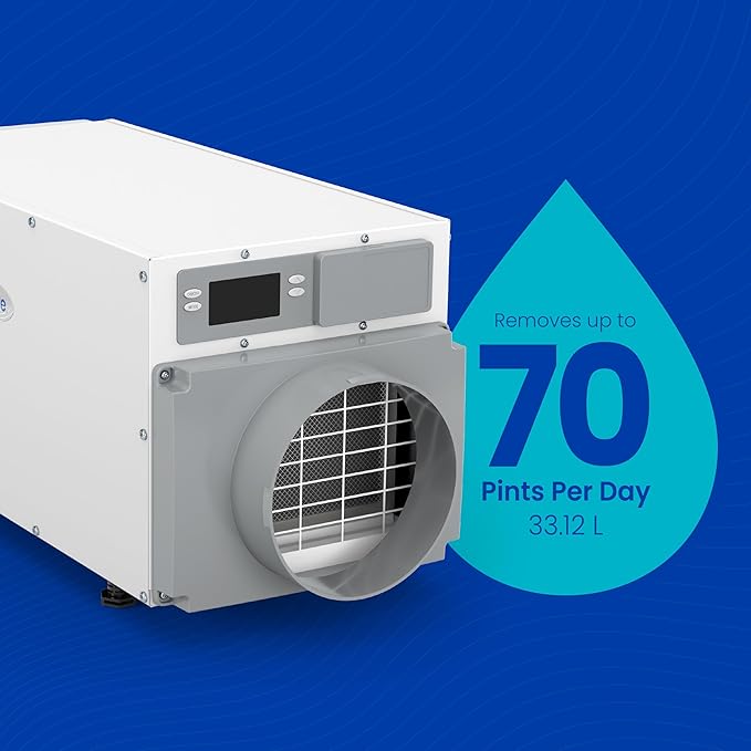 AprilAire E070 Crawl Space Dehumidifier for Basement & Crawlspace – 70-Pint High-Capacity Commercial Dehumidifier for Homes Up to 2,200 Sq. Ft. with Pump, Drain Hose, & Hanging Kit for DIY Install