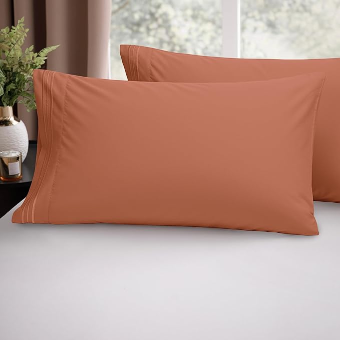 Elegant Comfort Luxury Ultra-Soft 2-Piece Pillowcase Set - 1500 Premium Hotel Quality Microfiber Double Brushed - Wrinkle Resistant, King Size, Coral