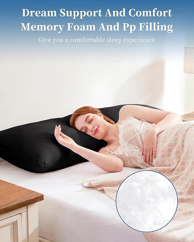 YZ HOME Memory Foam Body Pillow Insert - Full Body Pillow for Adults - Soft Large Long Bed Pillow for Side Sleeper(20x54 Inch, Black)