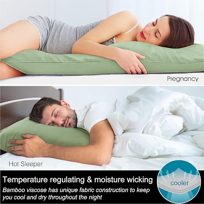 BEDELITE Body Pillow Cover, Rayon Made from Bamboo, Cooling Body Pillow Pillowcase for Hot Sleepers and Night Sweats, Breathable & Silky Soft Full Long Pillow Case Cover (Sage Green, 20x54 Inches)