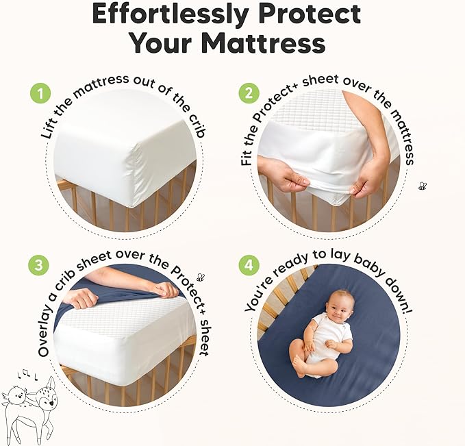 2-Pack Waterproof Crib Mattress Protector Cover Fitted - Quiet Baby Crib Mattress Pad Sheets, 52" x 28" Soft Quilted Cotton Baby Sheet, Machine Washable, Easy Fit, Durable (Thistle/Quin)
