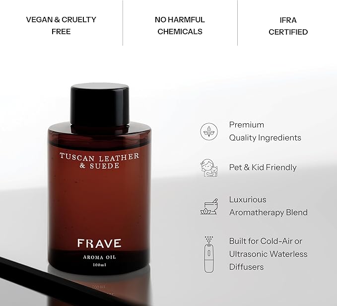 Tuscan Leather & Suede Hotel Diffuser Oil, 100ml, 3.38 oz Aroma Oil, Italian Luxury Craftsmanship Scent, Aromatherapy Refill Fragrance for Waterless Cold Air Diffusers, Home, Office, Hotel
