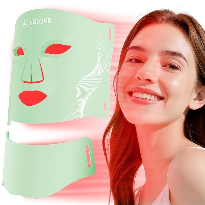 Red Light Therapy for Face, LED Light Therapy Mask Skin Care Mask & Neck, LED Red & NIR Light Therapy Wavelength for Home Use, Working Travel Yoga Sleep green
