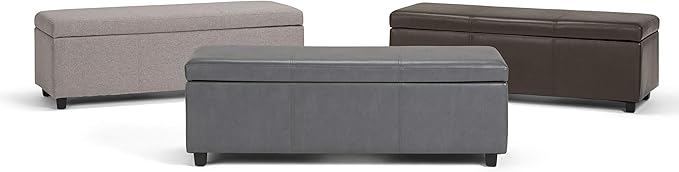 SIMPLIHOME Avalon Storage Ottoman Bench - 48" Wide x 16" High Upholstered Linen Look Fabric Rectangular Lift-Top Ottoman in Cloud Grey, Contemporary Bench for Living Room with High-Density Foam