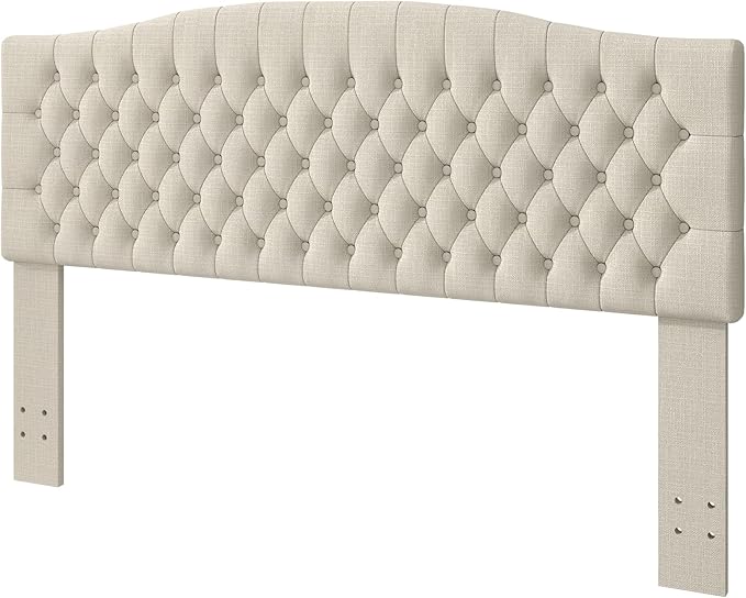 Befurtori King Headboard Only, Upholstered Headboard King Size for Adjustable Bed Linen Tufted Wall Mounted Head Board with Solid Wood Legs, Ivory