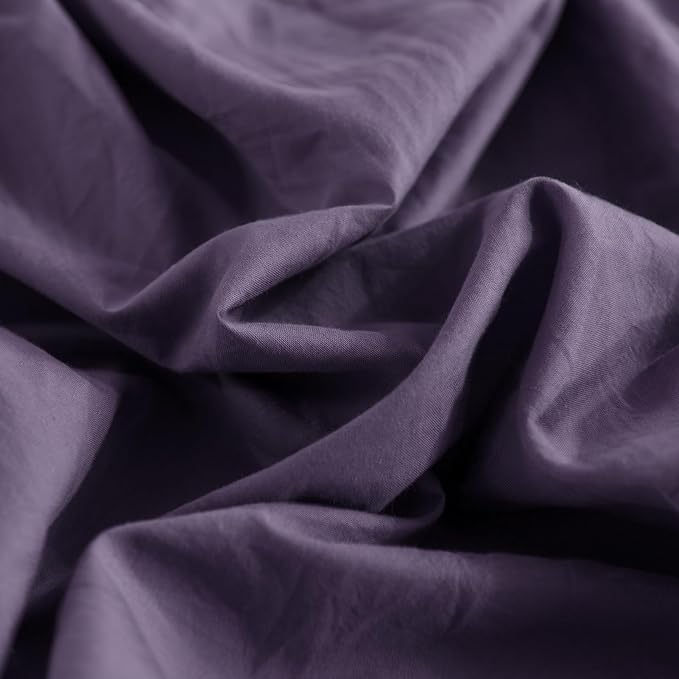 NEXHOME PRO 100% Washed Cotton Duvet Cover Queen Size, Ogranic Natural Linen Feel Breathable Bedding Set with Zipper Closure, 3 Pieces Duvet Cover Set Eggplant (No Comfortert) 9090