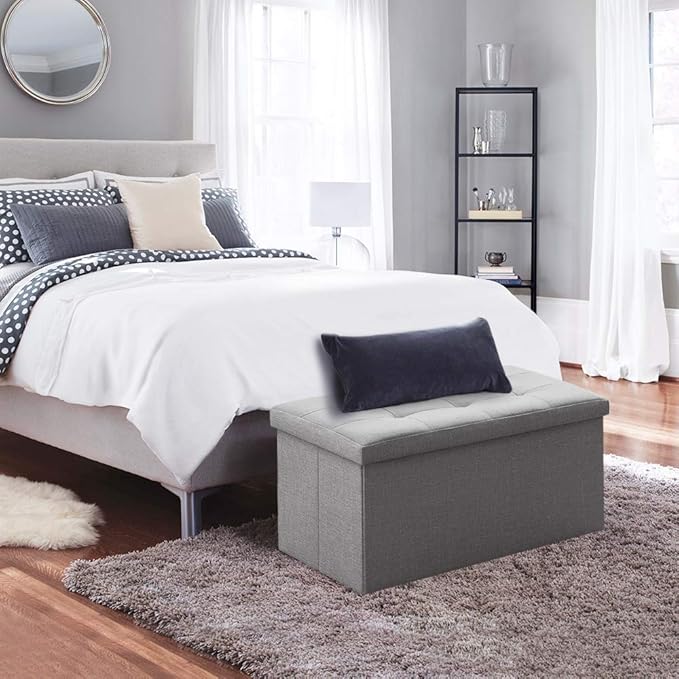 Camabel 30 Inches Folding Storage Ottoman Bench, Ottoman Foot Rest, End of Bed Bench, Storage Chest, Load 660 lb, for Living Room, Bedroom, Entryway Grey