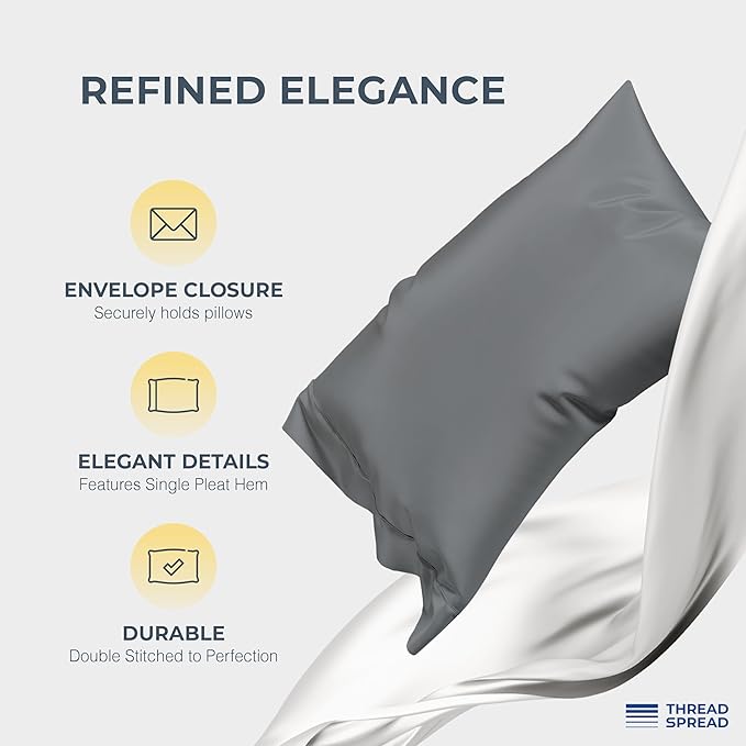 THREAD SPREAD 100% Egyptian Cotton Split King Sheets Sets for Adjustable Bed - 1500 Series Split Top King Sheets (5 PC, Dark Grey), Silky Soft, Sateen, Cooling & Breathable, 17" Deep Pocket Bed Set