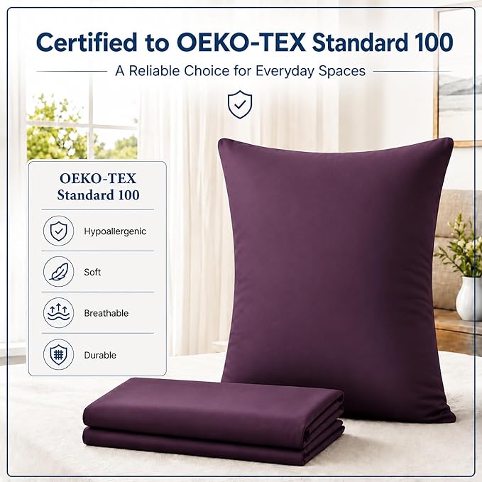 ZPECC Pillow Cases Standard Size Set of 12, 20x26 Envelope Closure Pillowcases, Soft Plain Brushed Microfiber Covers Hypoallergenic Breathable, Dark Purple