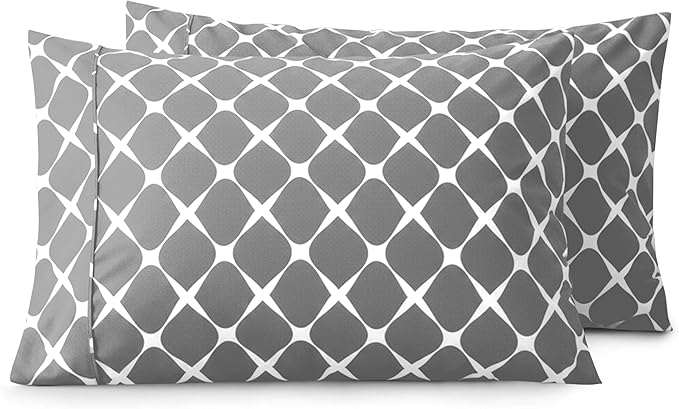 Elegant Comfort Luxury Ultra-Soft 2-Piece Pillowcase Set - 1500 Premium Hotel Quality Microfiber Double Brushed - Wrinkle Resistant, Standard/Queen, Bloomingdale Pattern Gray