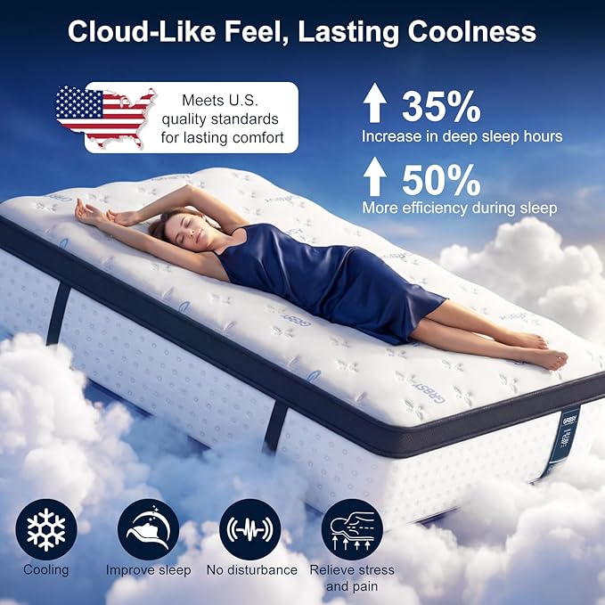 12 Inch Twin XL Mattress, 7-Zoned Support Hybrid Twin XL Size Mattress in A Box with Cooling Gel Memory Foam & Pocket Coils for Back Pain Relief, Assembled in USA, Motion Isolation, Medium Firm