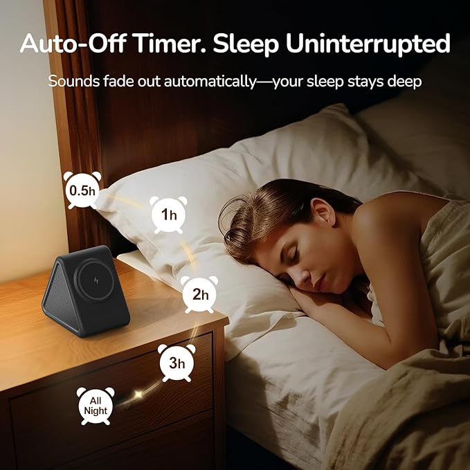 Housbay Sound Machine with Magnetic Wireless Charger for iPhone, 2-in-1 Design for Clutter-Free Nightstand, Dual-Speaker Stereo Sound for Sleeping - Black