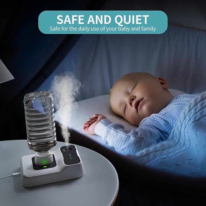 Portable Humidifier - Small Air Humidifiers for Bedroom, Plants, Office, Travel - Cool Mist Humidifiers, Color-Changing Accent Light, 2 Mist Settings, Ivory