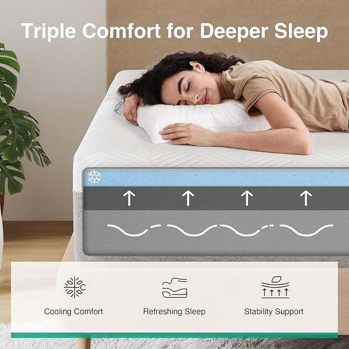Novilla Queen Size Mattress, 12 inch Gel Memory Foam Mattress for a Cool Night Sleep & Pressure Relief, Medium Firm Feel with Motion Isolating, Bliss