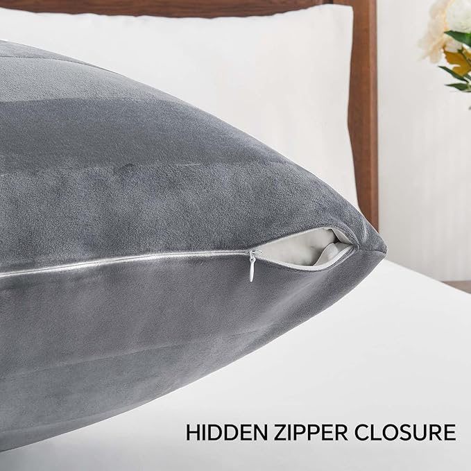 BEDELITE Velvet Body Pillow Cover with Zipper, Soft and Plush 20x54 Long Pillow Case, Velvety Smooth and Cozy Body Pillow Pillowcase for Bedroom, for All Seasons(Dark Grey-Stripe)