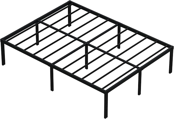 Upcanso 18 Inch Queen Bed Frame No Box Spring Required, Metal Platform Queen Size Bed Frames with High Storage, Eassy Assembly 3,500 Lbs Heavy Duty Bedframes, Black
