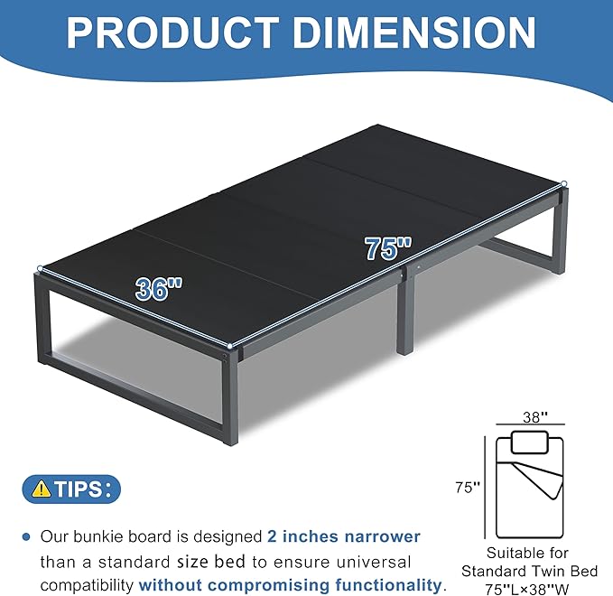 Lutown-Teen Bunkie Board Twin Under Mattress High-Density Polymer Twin Size Bunkie Board Anti-Sag, Breathable, Moisture Resistant, Noise Minimizing