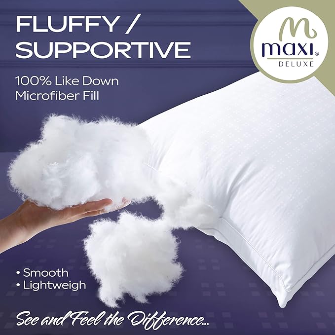 Maxi Deluxe Standard Size Bed Pillow – Ultra Soft & Comfortable – Versatile for Side, Back & Stomach Sleepers – 300TC Cotton Top – Single Pack – (Standard Size Pillow is 20 x 26)