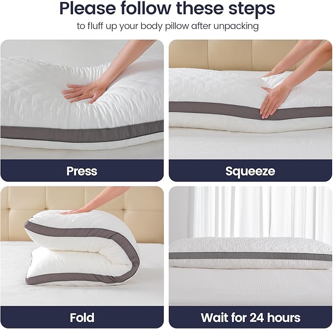 Rainmr Shredded Memory Foam Extra-Firm Body Pillow, Breathable Thick Body Pillow for Side Sleep, 20 x 54 Inches Long Hugging Bed Pillows for Adults,Big Support Full Body Pillow for Sleeping