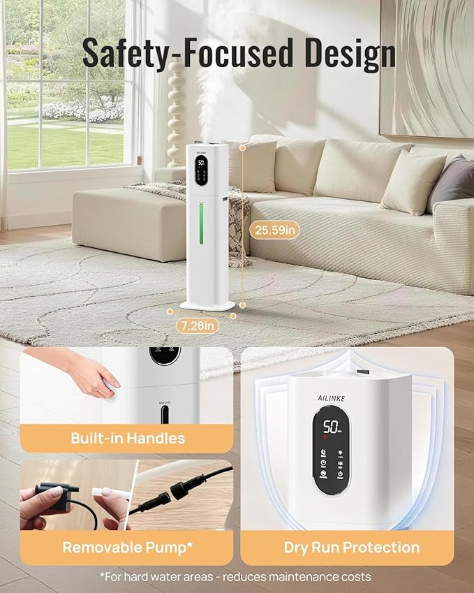 Humidifiers for Bedroom, 2.1Gal/8L Cool Mist Humidifier Large Room 500 sq ft, Humidifiers for Home with Essential Oil Diffuser, Light/Top Fill/Quiet Humidifier for Baby Nursery Office Plants, White