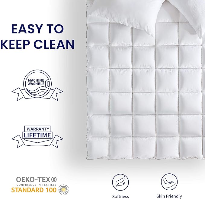 SLEEP ZONE Twin Cotton Mattress Topper, Ultra Fluffy Soft Mattress Pad Pillowtop Cooling Mattress Cover Fits 8-21 inch Deep Pocket, White