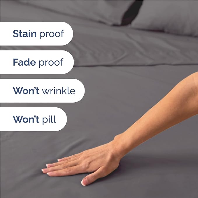 Split King 7 Piece Sheet Set - Comfy, Breathable & Cooling - Soft Hotel Luxury Bedding for Women, Men, Kids, Teens and Children - 1 Flat & 2 Fitted Sheets & 4 Pillowcases with Deep Pockets - Dark Grey